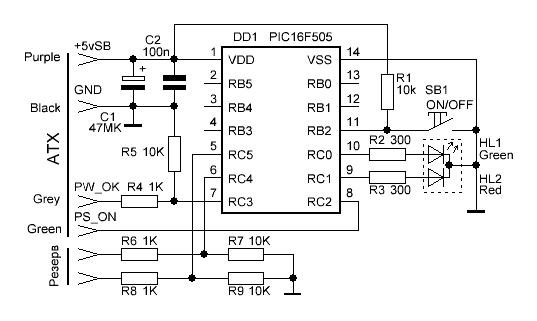 Принципиальная схема выключателя ATX
